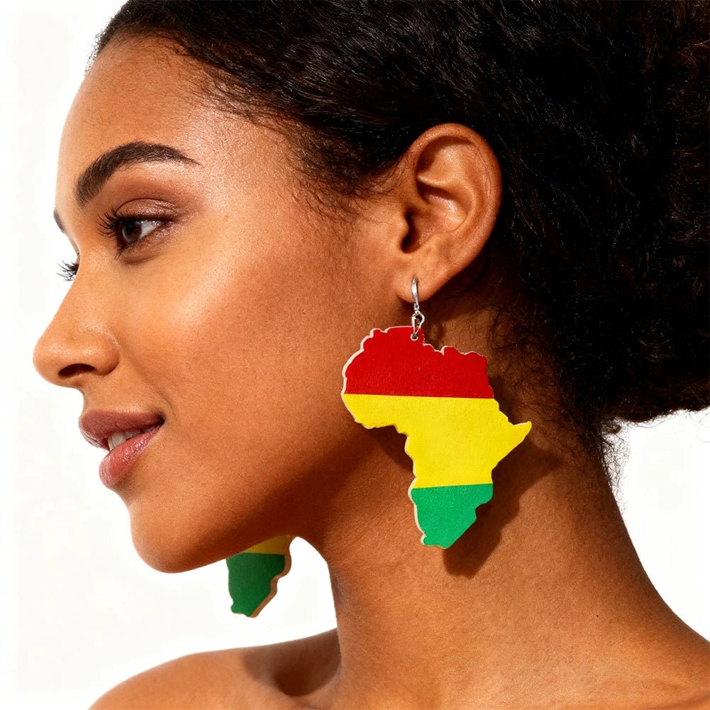🌍 Boucles d'Oreilles Pendantes Carte Africaine Peinte - Mode Femme Fille - FoytiShop