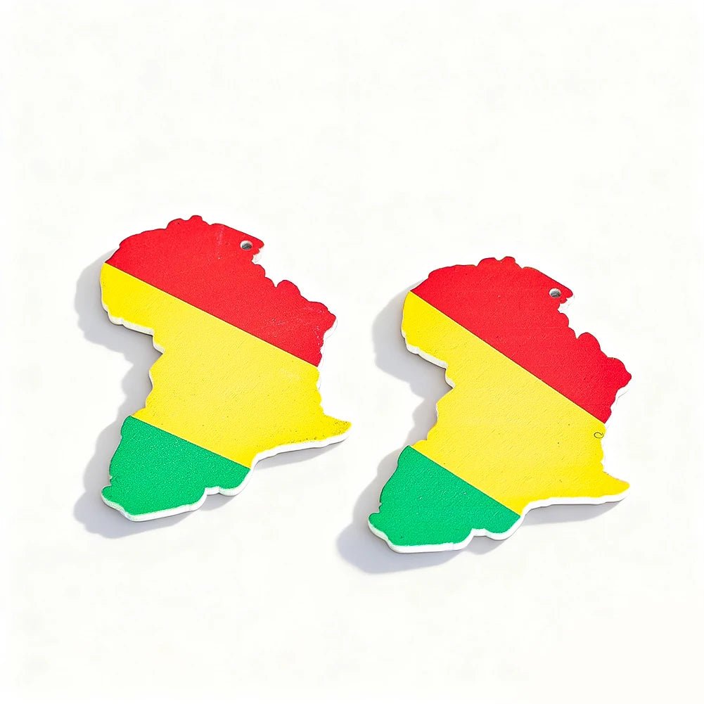 🌍 Boucles d'Oreilles Pendantes Carte Africaine Peinte - Mode Femme Fille - FoytiShop
