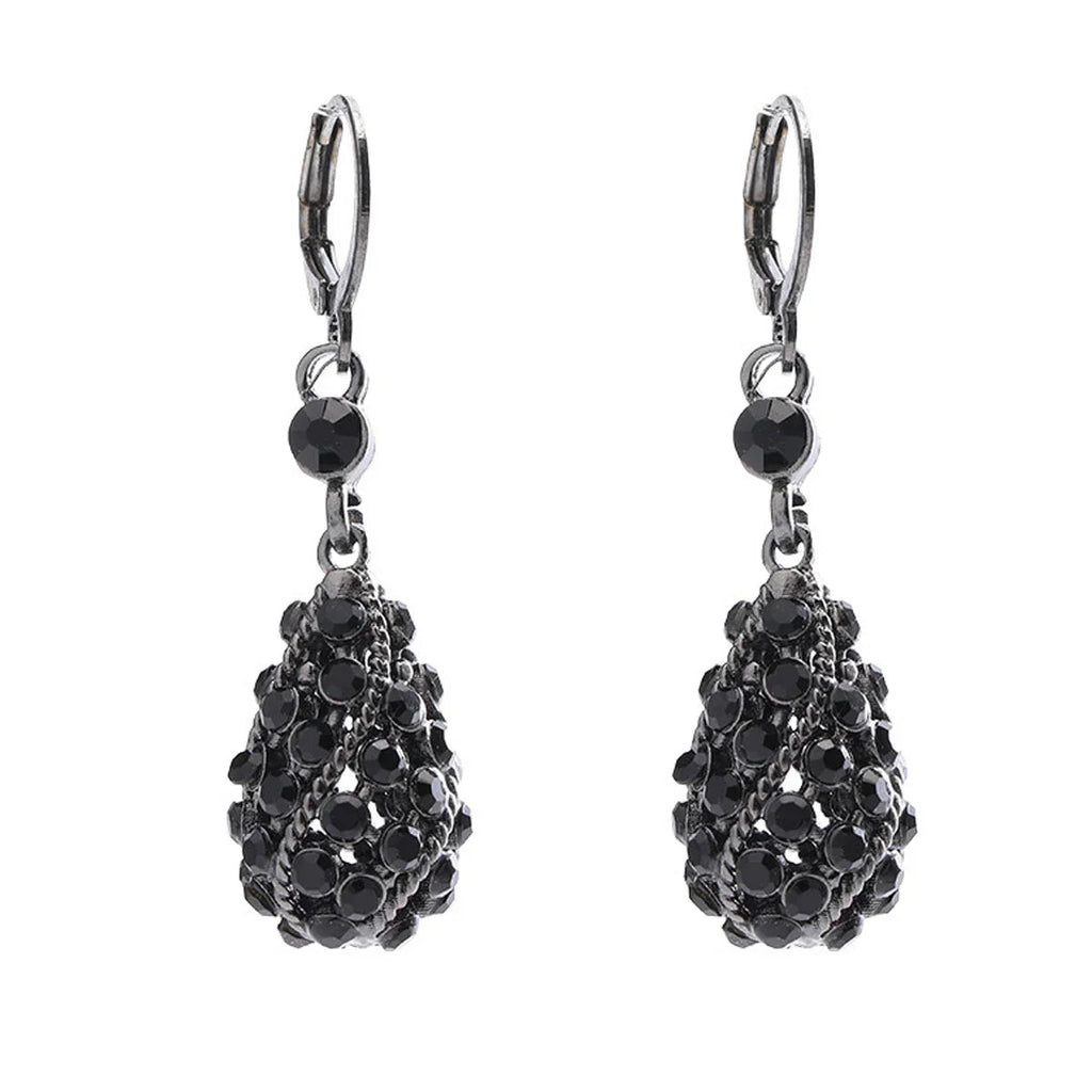 Boucles d'Oreilles Pendantes Goutte Cristal Noir Femme - Strass Brillants Fête - FoytiShop