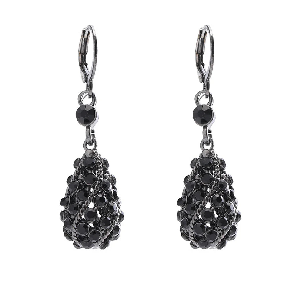 Boucles d'Oreilles Pendantes Goutte Cristal Noir Femme - Strass Brillants Fête - FoytiShop