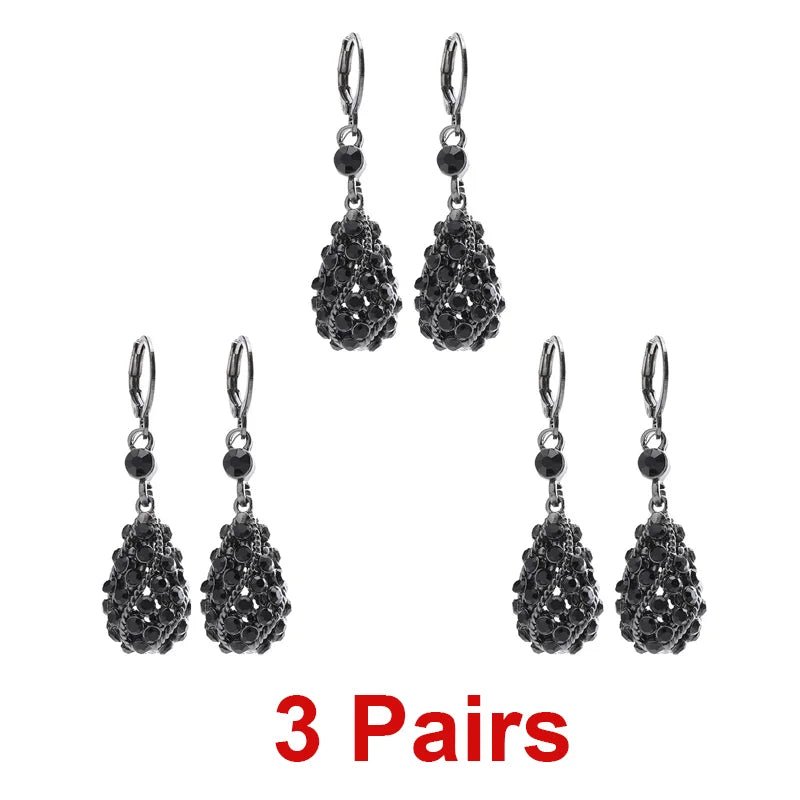 Boucles d'Oreilles Pendantes Goutte Cristal Noir Femme - Strass Brillants Fête - FoytiShop