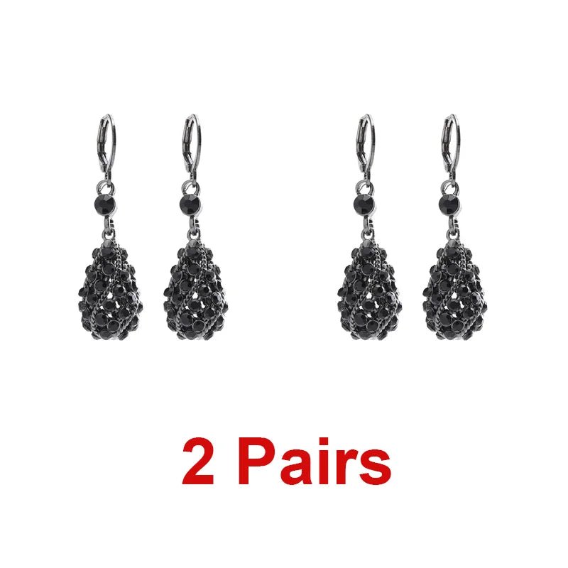 Boucles d'Oreilles Pendantes Goutte Cristal Noir Femme - Strass Brillants Fête - FoytiShop