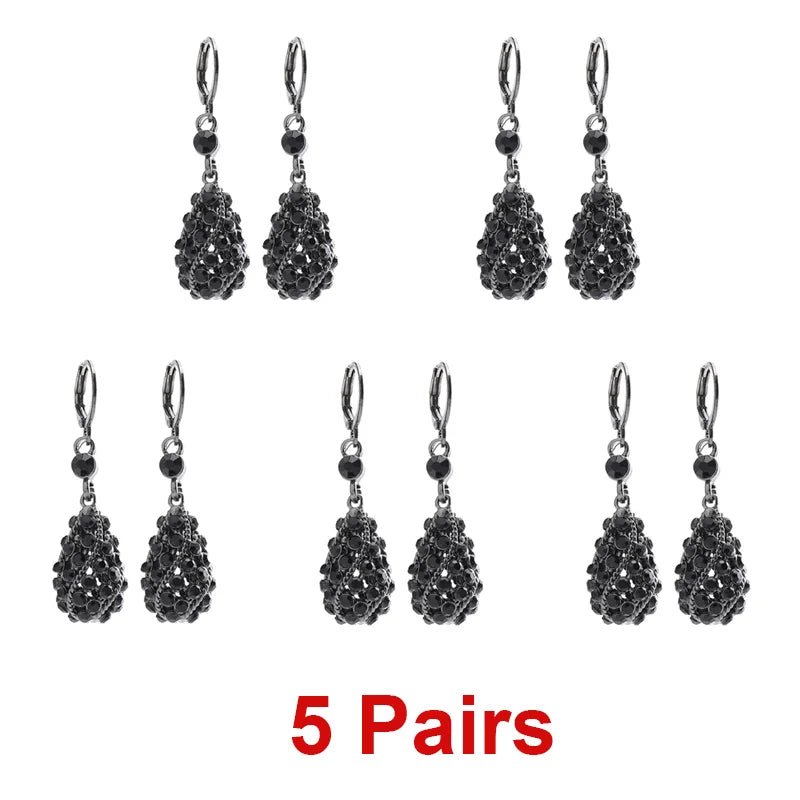 Boucles d'Oreilles Pendantes Goutte Cristal Noir Femme - Strass Brillants Fête - FoytiShop
