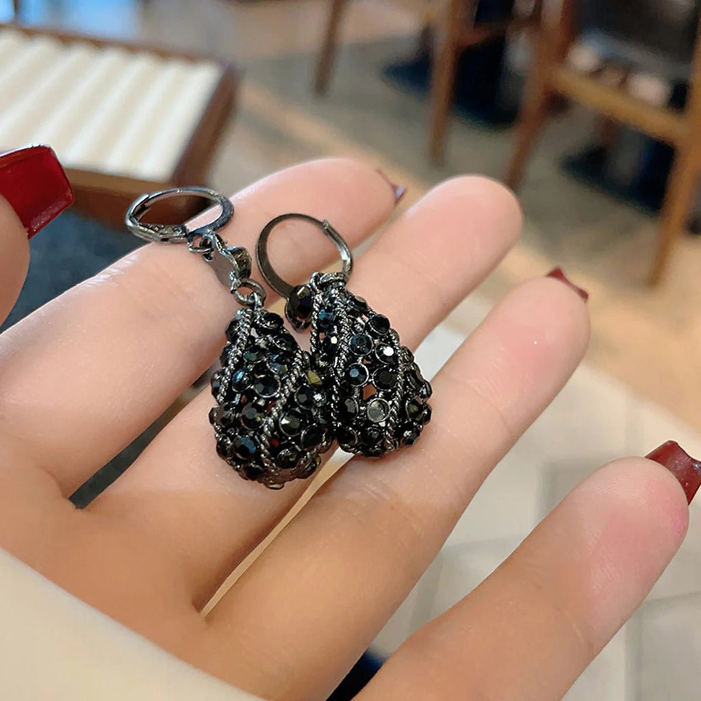 Boucles d'Oreilles Pendantes Goutte Cristal Noir Femme - Strass Brillants Fête - FoytiShop