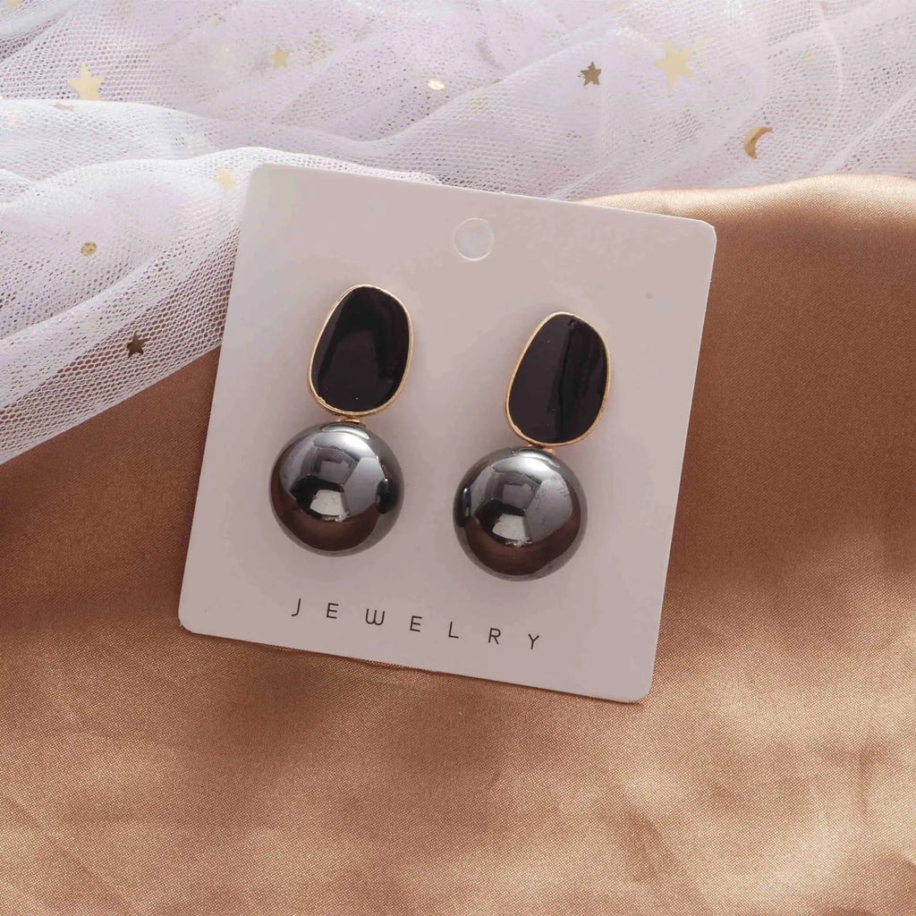 Boucles d'Oreilles Perles Émail – Noir, Blanc & Rose - FoytiShop