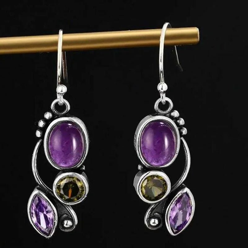 Boucles d’Oreilles Pierre Violette Élégante — Brillance & Féminité - FoytiShop