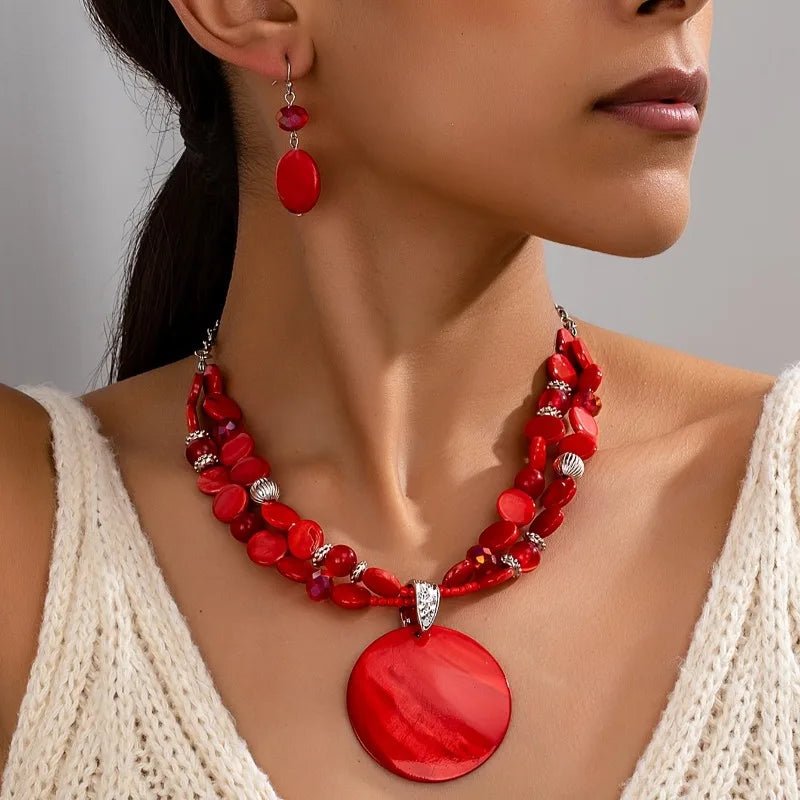 🔴 Boucles d'Oreilles Rondes Rouges - Style Ethnique Élégant - FoytiShop