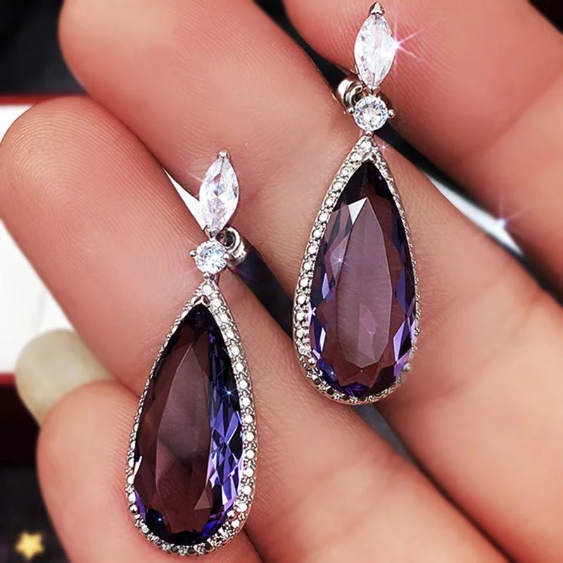 Boucles d'Oreilles Zircone Violette - Femme - FoytiShop