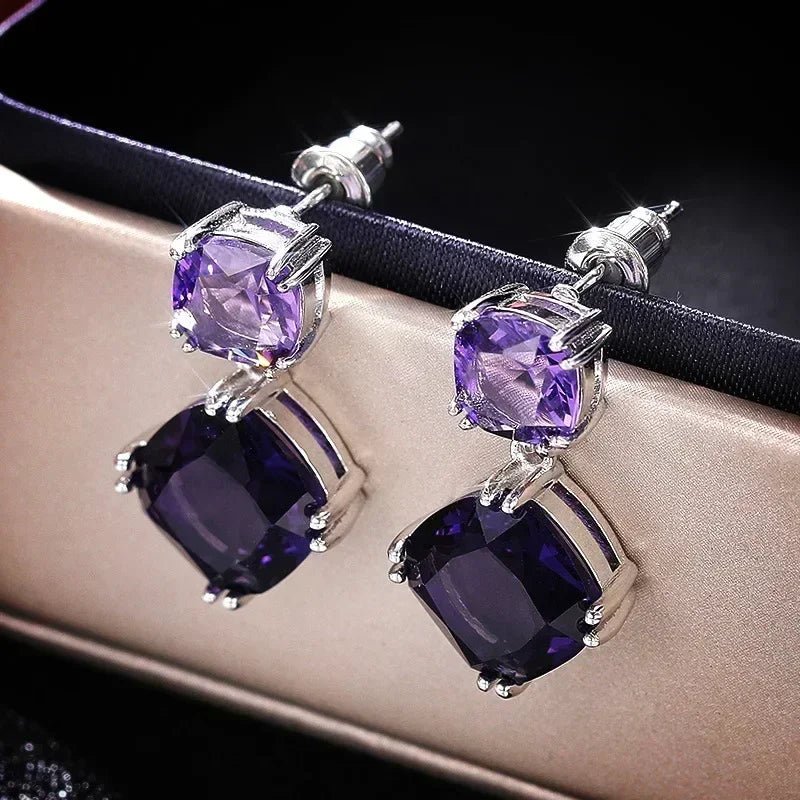 Boucles d'Oreilles Zircone Violette - Femme - FoytiShop