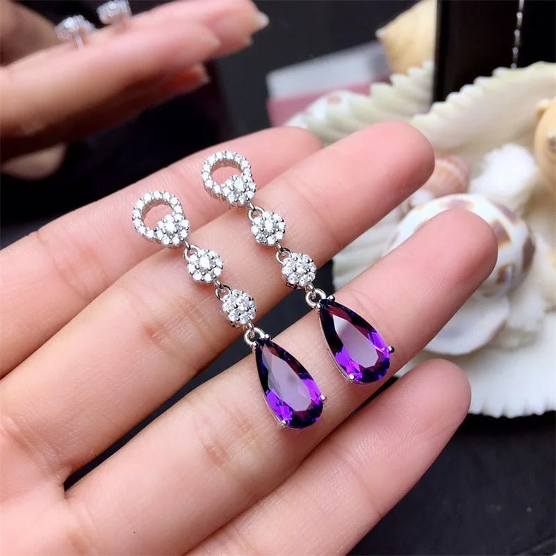 Boucles d'Oreilles Zircone Violette - Femme - FoytiShop