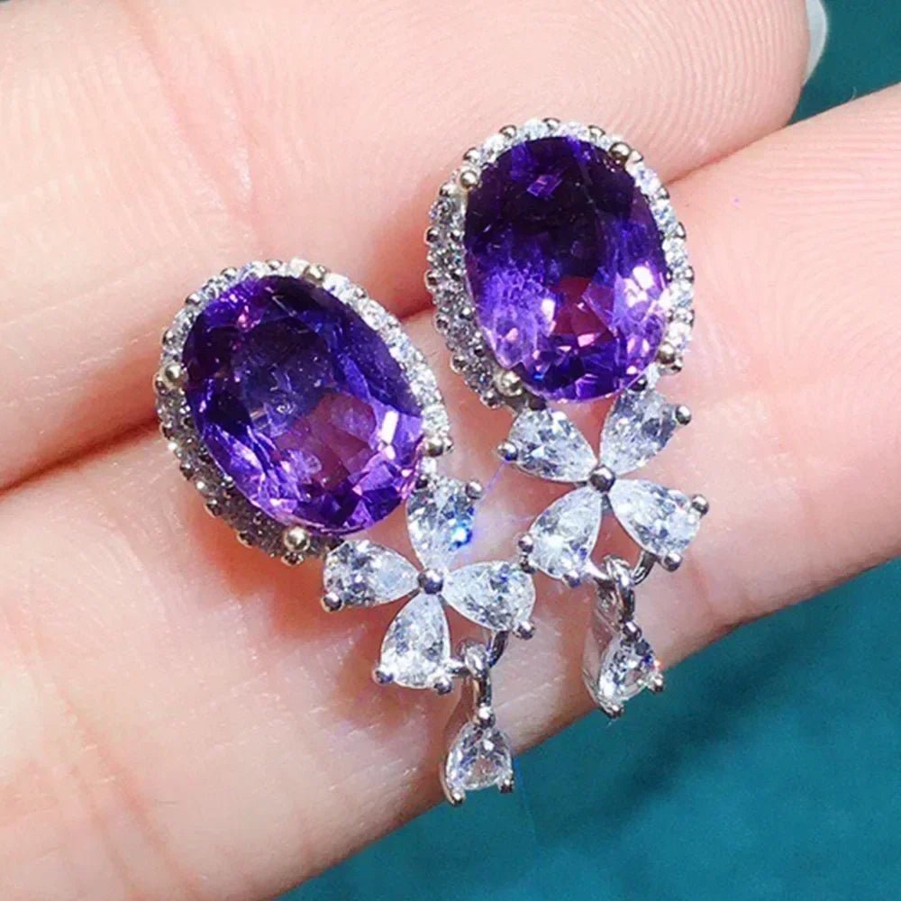 Boucles d'Oreilles Zircone Violette - Femme - FoytiShop