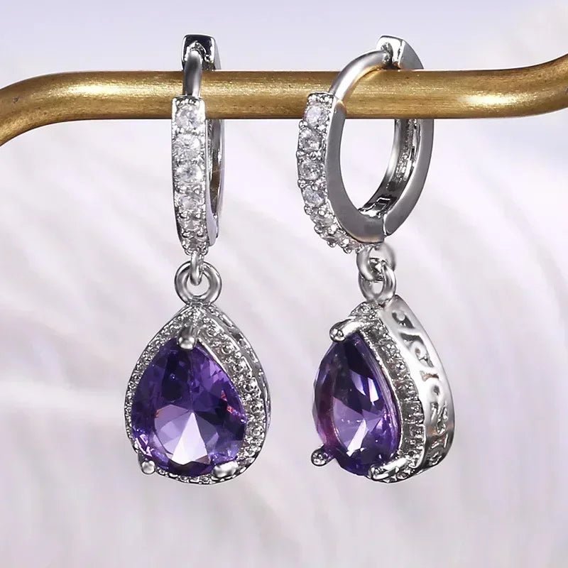 Boucles d'Oreilles Zircone Violette - Femme - FoytiShop