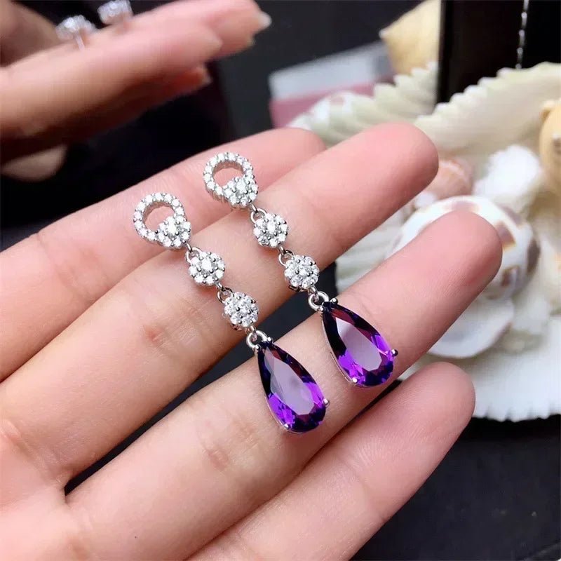 Boucles d'Oreilles Zircone Violette - Femme - FoytiShop