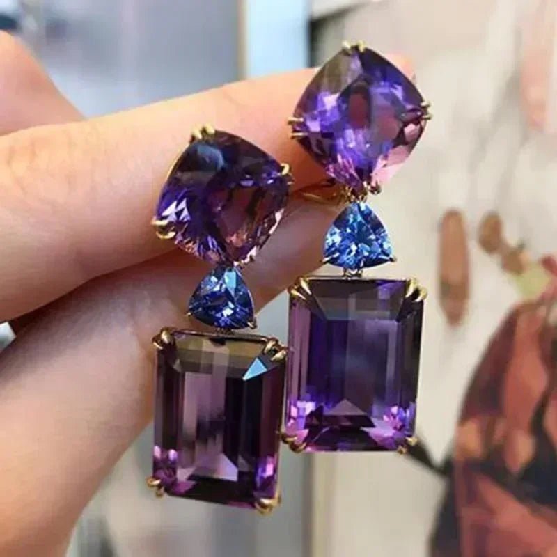 Boucles d'Oreilles Zircone Violette - Femme - FoytiShop