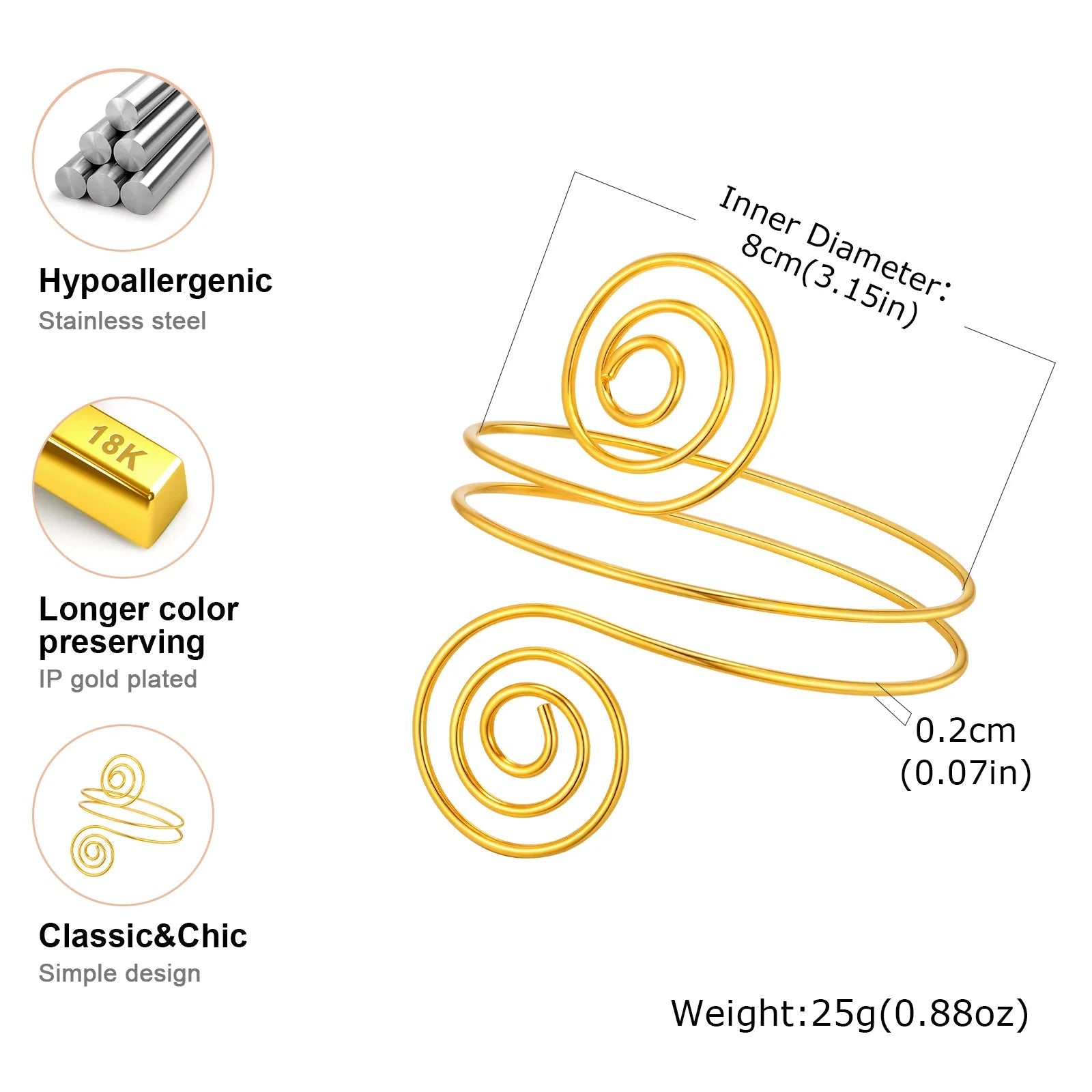 Bracelet manchette du haut du bras pour femmes, brassard minimaliste plaqué or, bijoux de fête - FoytiShop