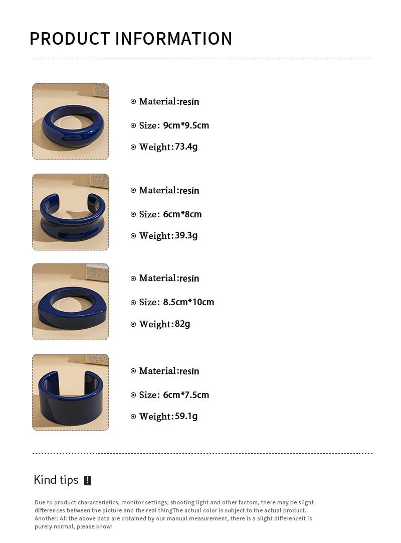 Bracelet Manchette Résine Bleu Foncé à Paillettes – Style Punk Femme - FoytiShop