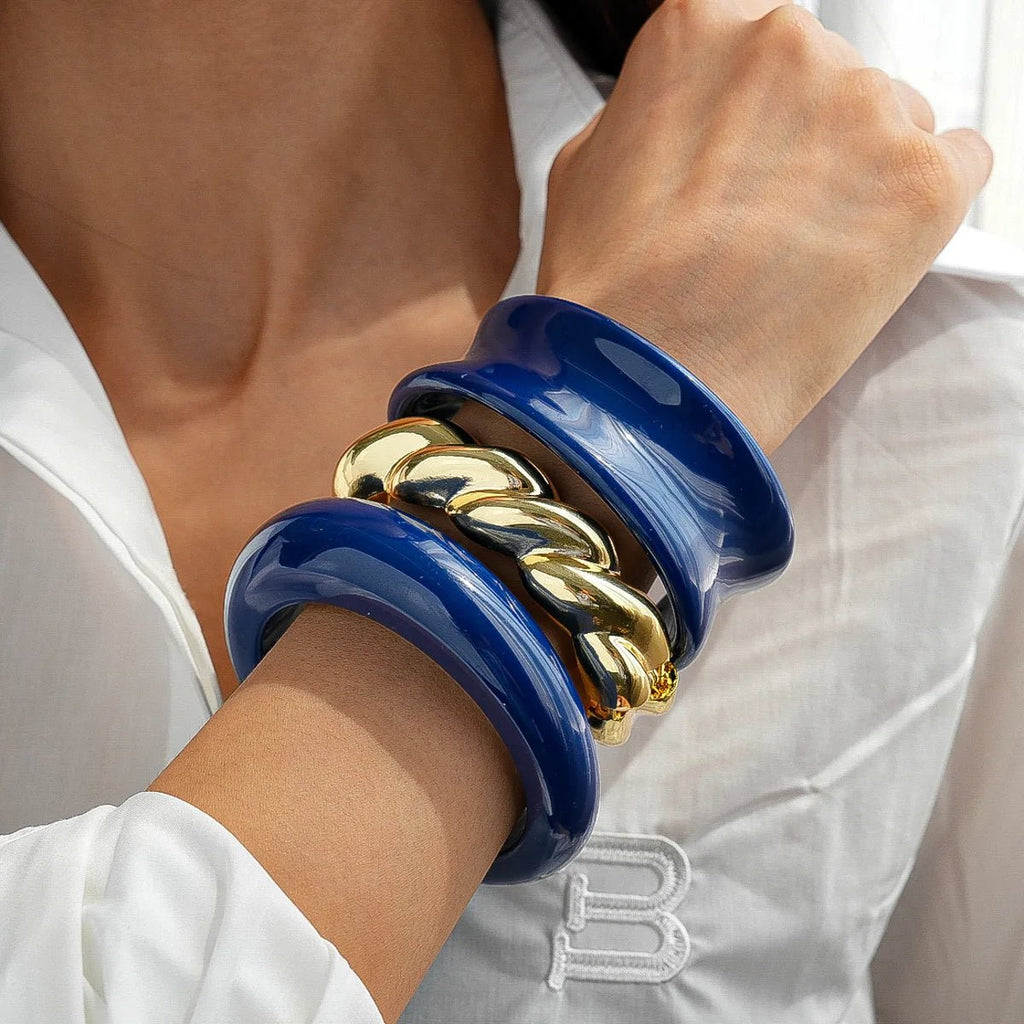 Bracelet Manchette Résine Bleu Foncé à Paillettes – Style Punk Femme - FoytiShop