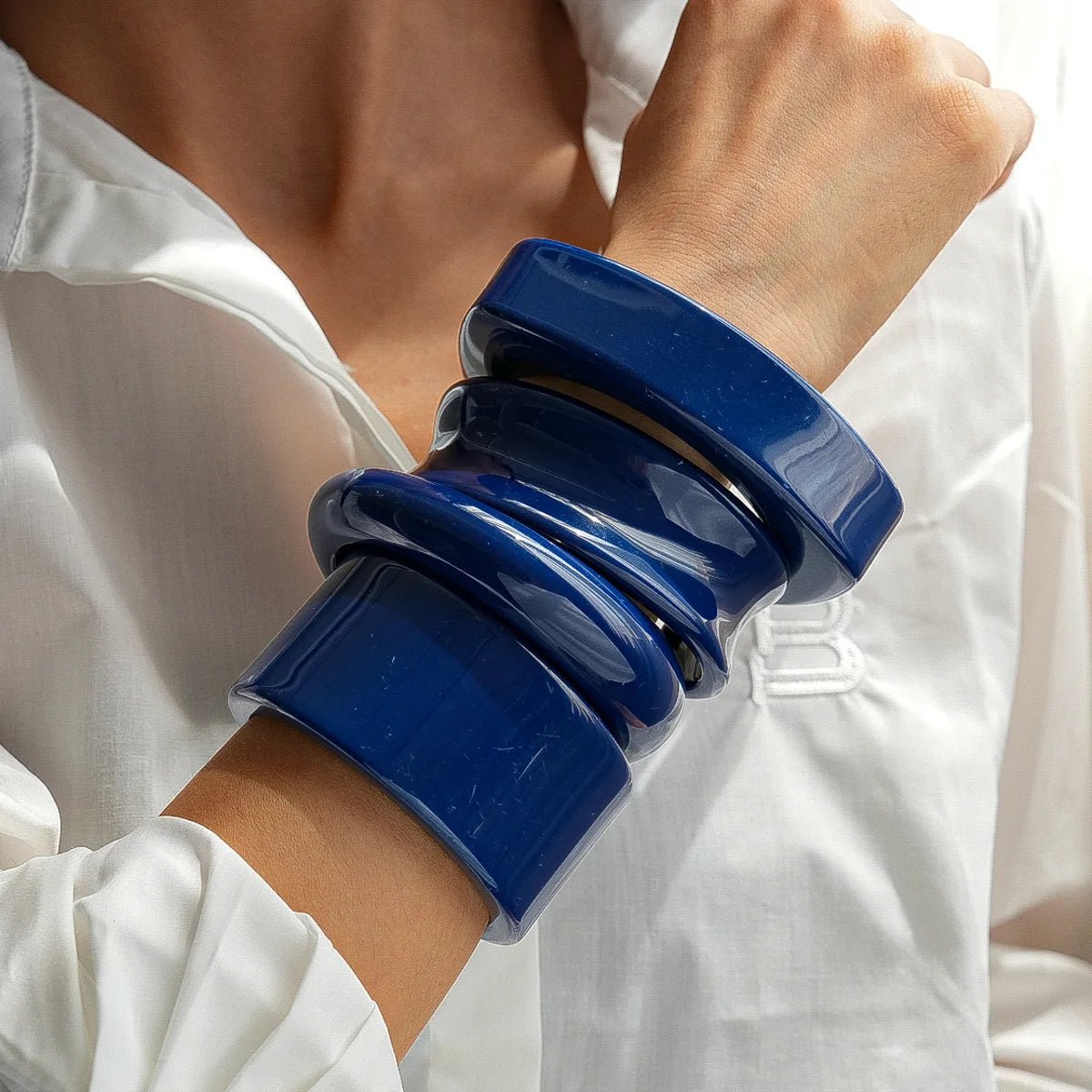 Bracelet Manchette Résine Bleu Foncé à Paillettes – Style Punk Femme - FoytiShop