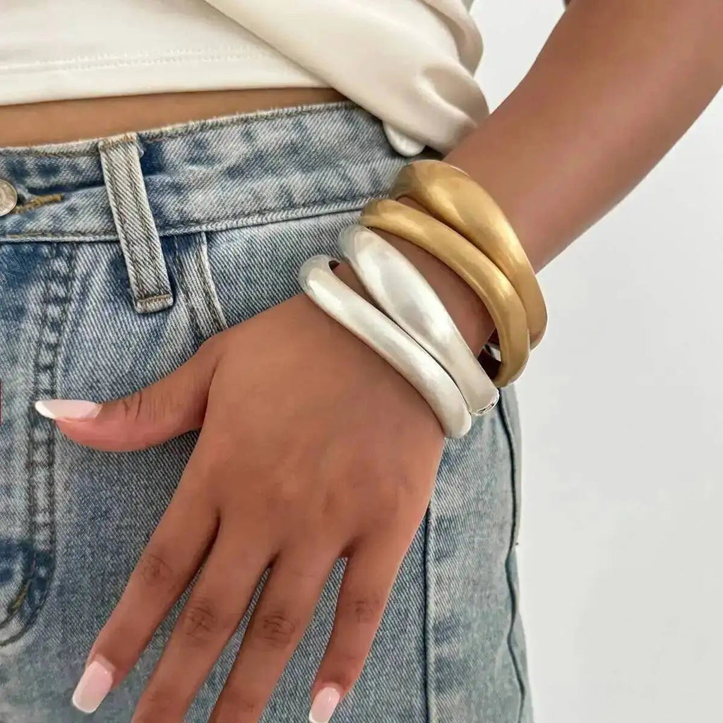 Bracelet Métal Givré Couleur Or – Style Hip Hop Punk Empilable Femme - FoytiShop