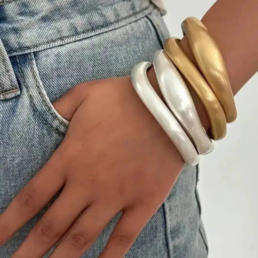 Bracelet Métal Givré Couleur Or – Style Hip Hop Punk Empilable Femme - FoytiShop