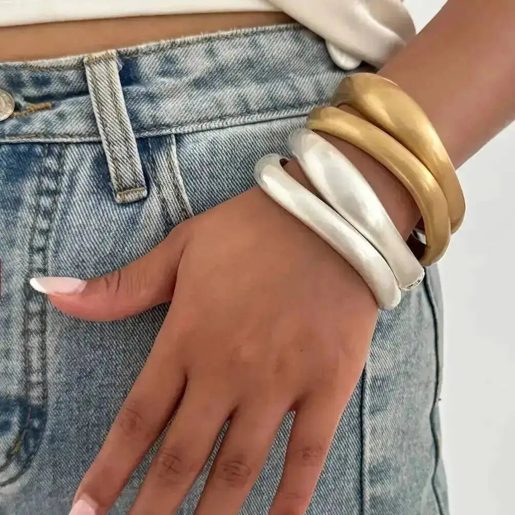 Bracelet Métal Givré Couleur Or – Style Hip Hop Punk Empilable Femme - FoytiShop