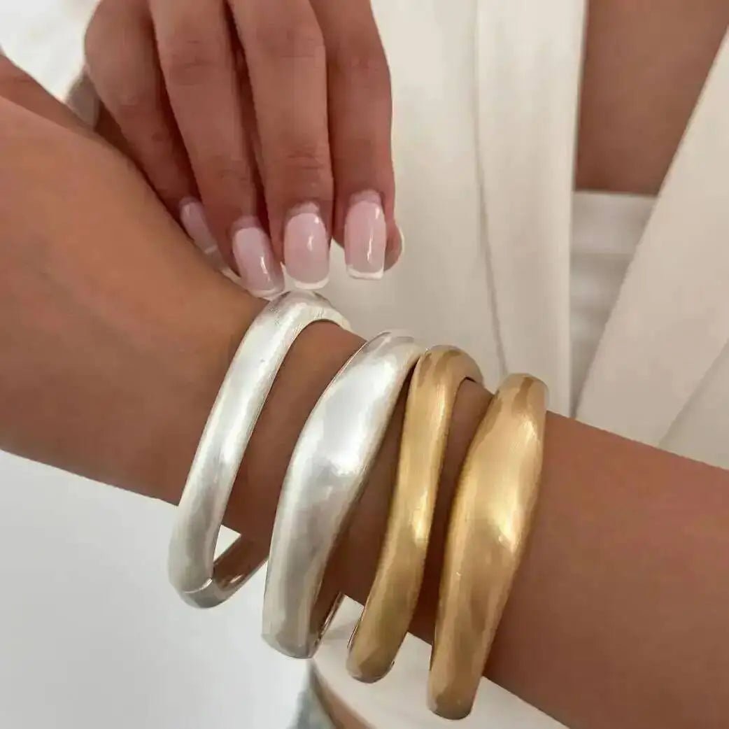 Bracelet Métal Givré Couleur Or – Style Hip Hop Punk Empilable Femme - FoytiShop