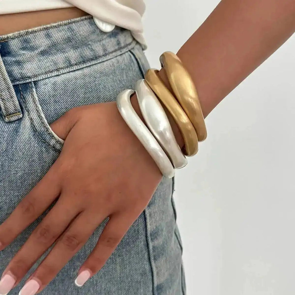 Bracelet Métal Givré Couleur Or – Style Hip Hop Punk Empilable Femme - FoytiShop