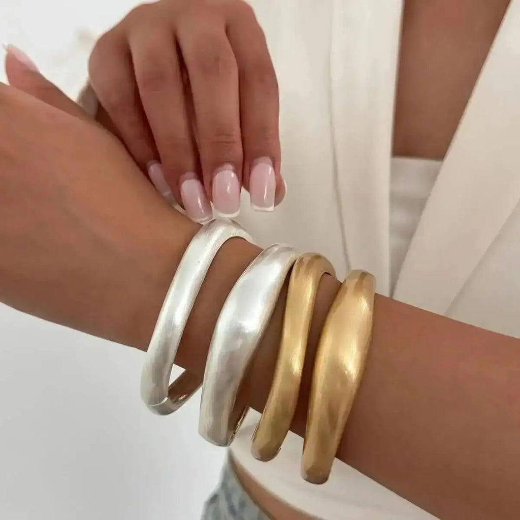 Bracelet Métal Givré Couleur Or – Style Hip Hop Punk Empilable Femme - FoytiShop