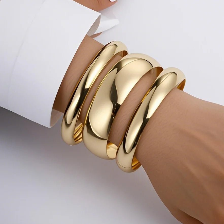 💎 Bracelets Larges Classiques Couleur Or Femme - Métal Lourd Exagéré Luxe - FoytiShop