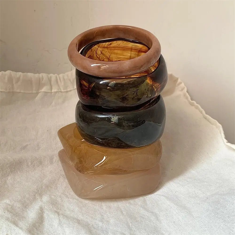 Bracelets Larges Résine Vintage Beige & Marron – Style Élégant Femme - FoytiShop