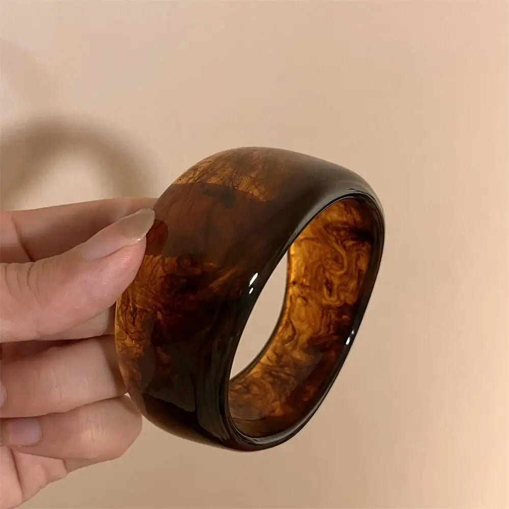 Bracelets Larges Résine Vintage Beige & Marron – Style Élégant Femme - FoytiShop