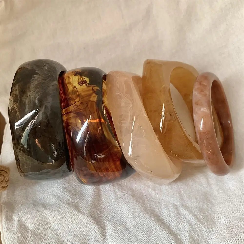 Bracelets Larges Résine Vintage Beige & Marron – Style Élégant Femme - FoytiShop