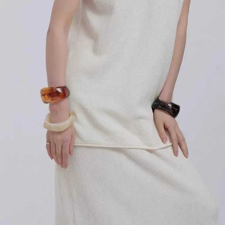 Bracelets Larges Résine Vintage Beige & Marron – Style Élégant Femme - FoytiShop