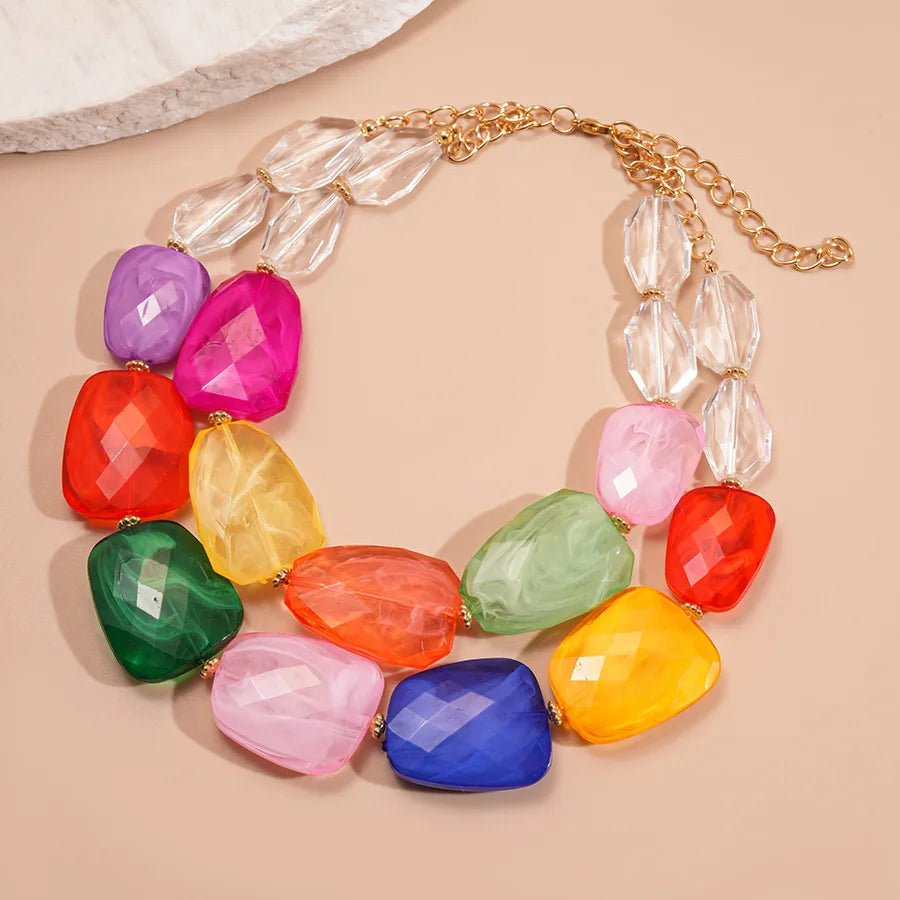 Collier de perles acryliques irrégulières Double couche pour femmes - FoytiShop