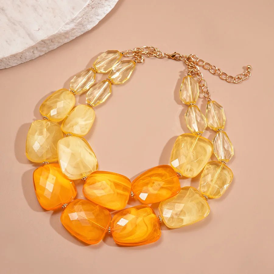 Collier de perles acryliques irrégulières Double couche pour femmes - FoytiShop