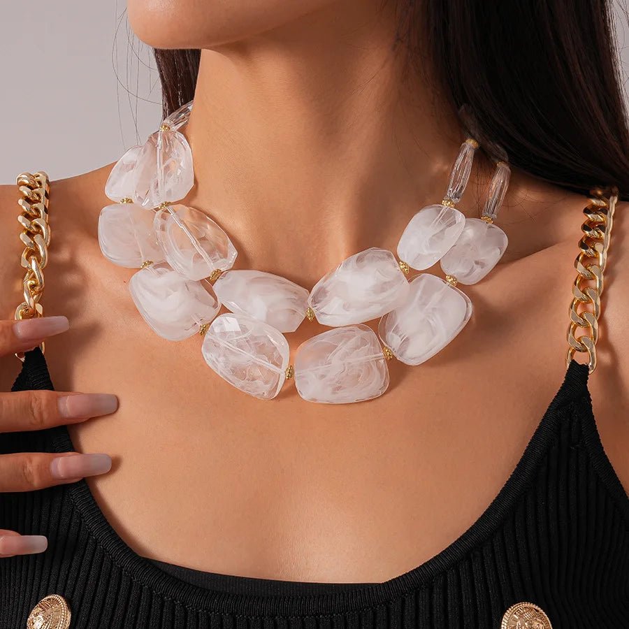 Collier de perles acryliques irrégulières Double couche pour femmes - FoytiShop