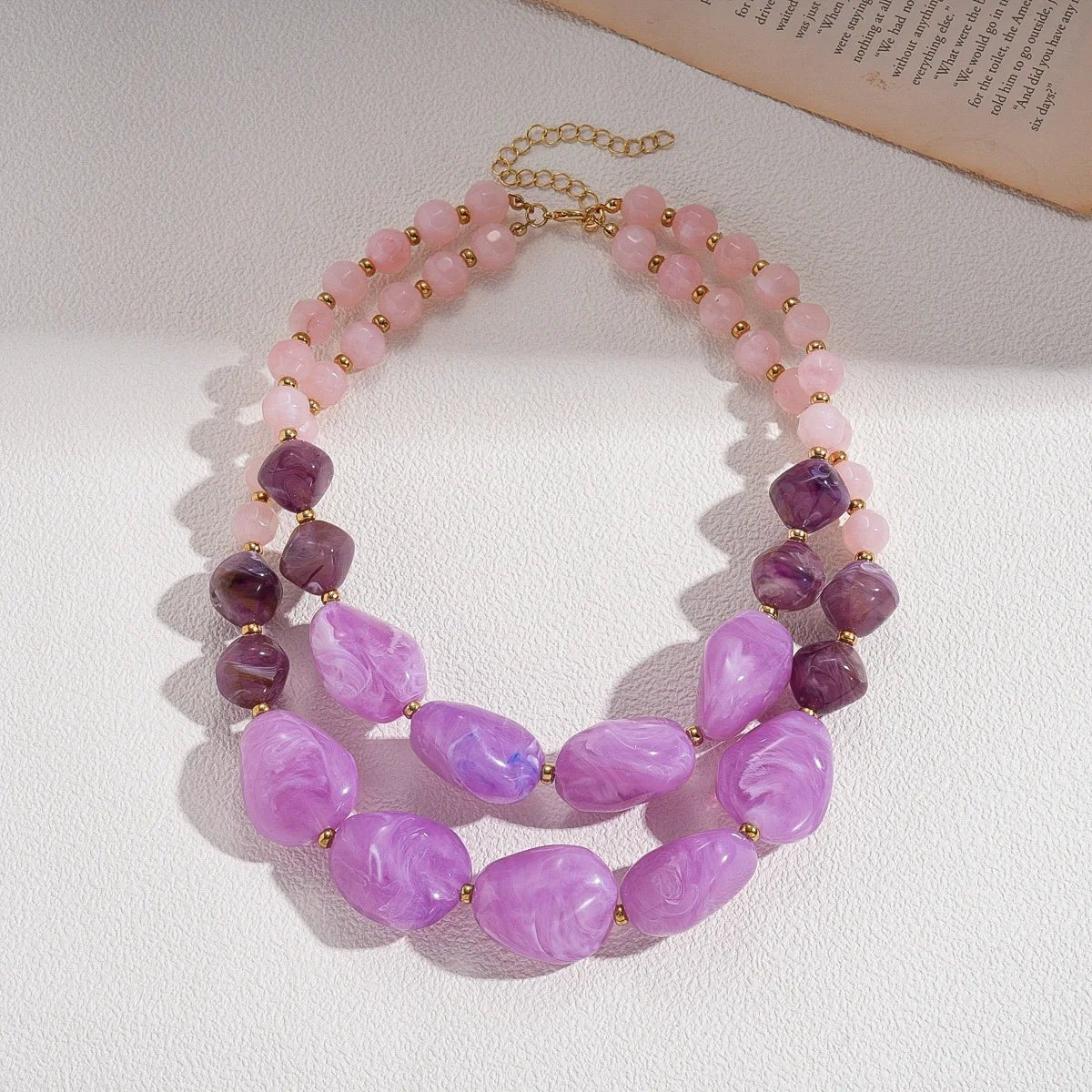 Collier de perles acryliques irrégulières Double couche pour femmes - FoytiShop