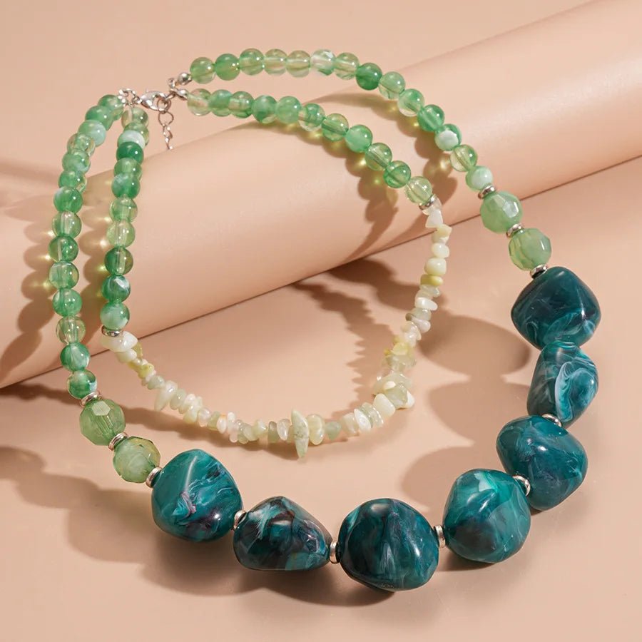 Collier de perles acryliques irrégulières Double couche pour femmes - FoytiShop