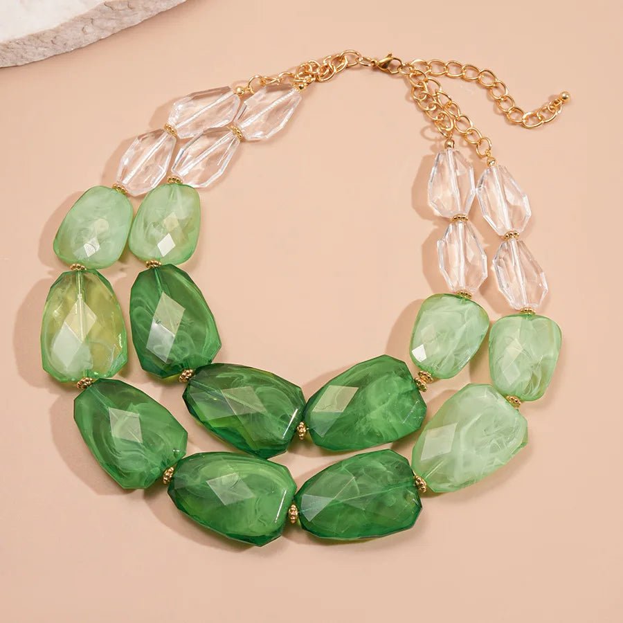 Collier de perles acryliques irrégulières Double couche pour femmes - FoytiShop
