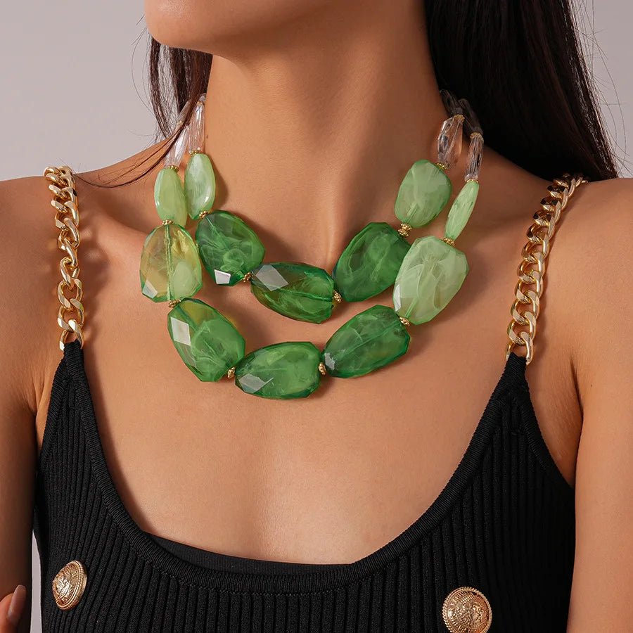 Collier de perles acryliques irrégulières Double couche pour femmes - FoytiShop