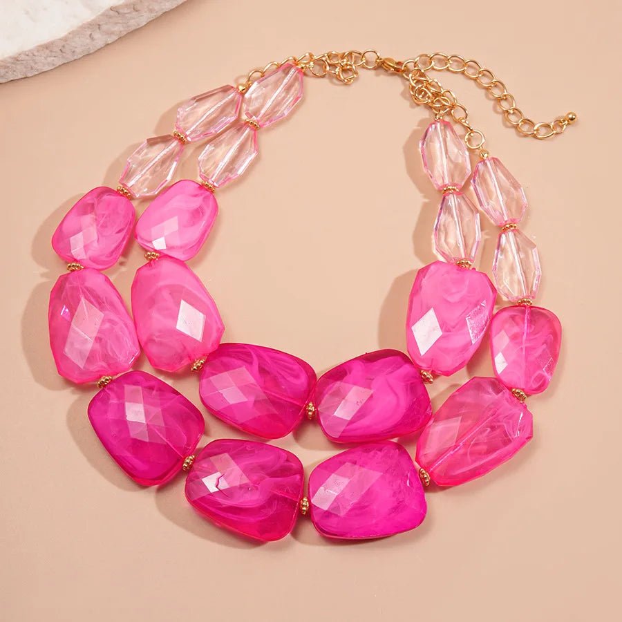 Collier de perles acryliques irrégulières Double couche pour femmes - FoytiShop