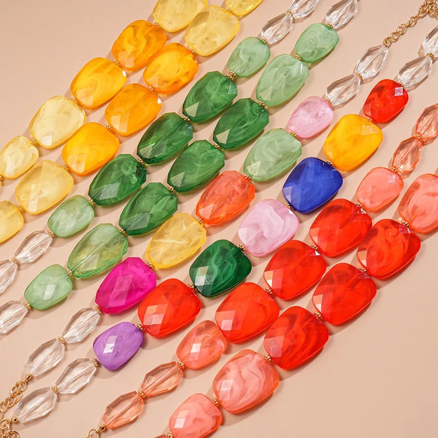 Collier de perles acryliques irrégulières Double couche pour femmes - FoytiShop