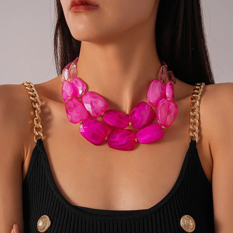 Collier de perles acryliques irrégulières Double couche pour femmes - FoytiShop