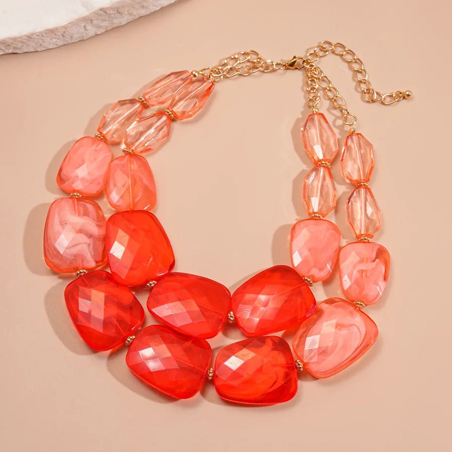Collier de perles acryliques irrégulières Double couche pour femmes - FoytiShop