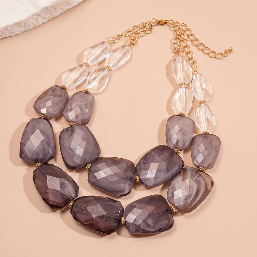 Collier de perles acryliques irrégulières Double couche pour femmes - FoytiShop