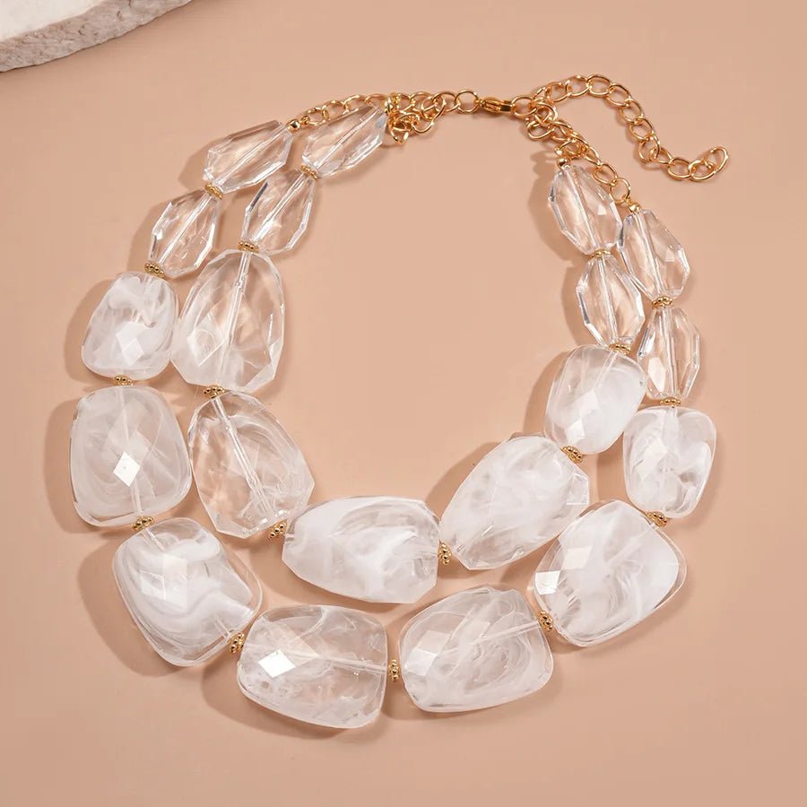 Collier de perles acryliques irrégulières Double couche pour femmes - FoytiShop