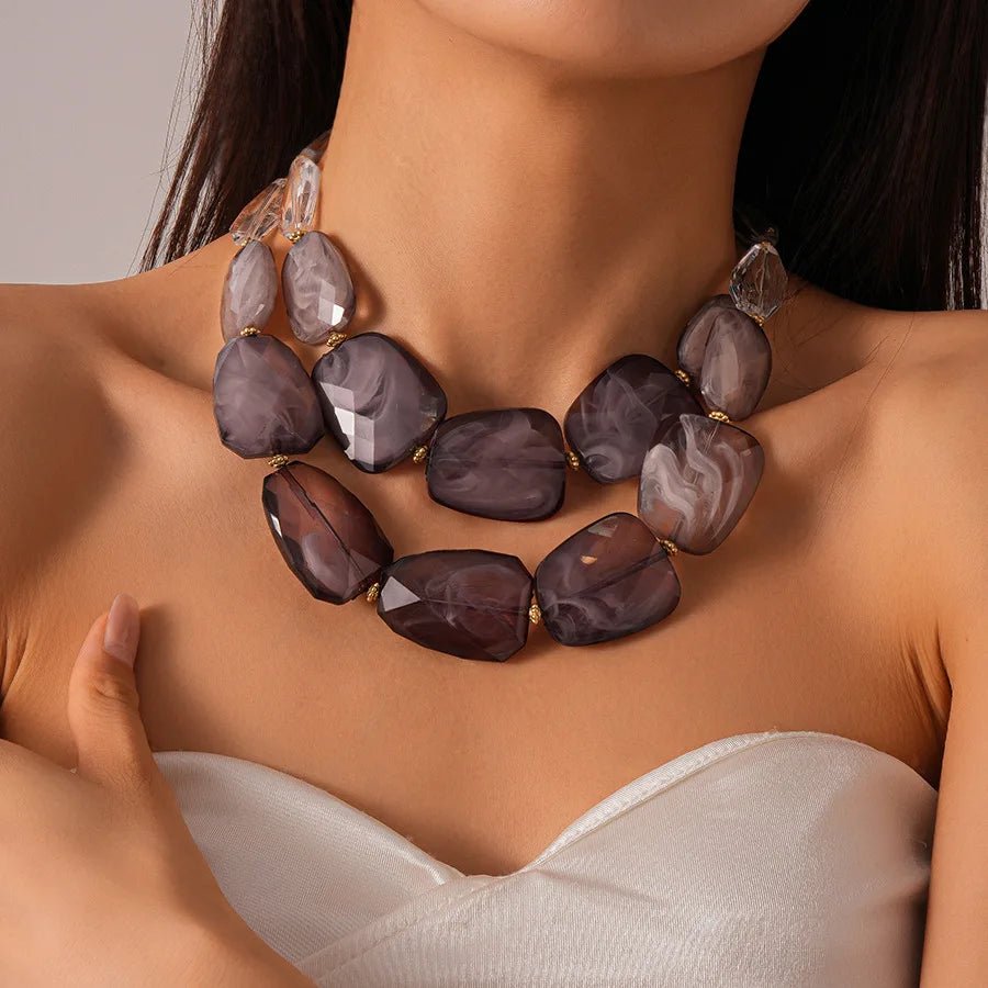 Collier de perles acryliques irrégulières Double couche pour femmes - FoytiShop