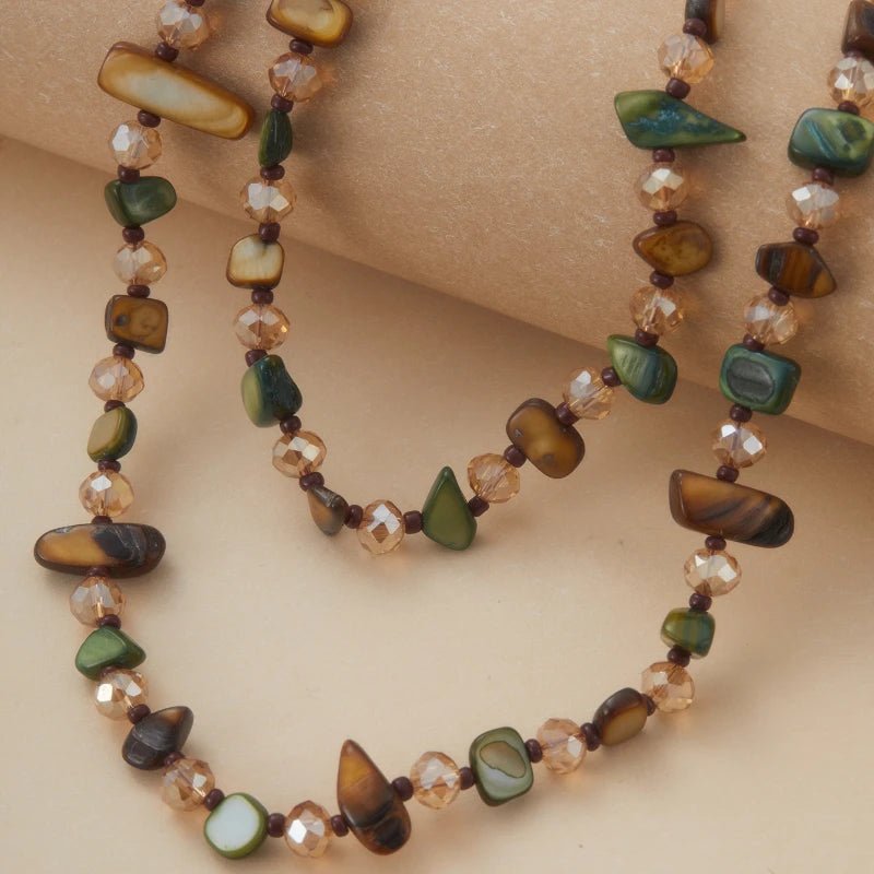 Collier Vintage multicolore en perles de coquillage, Double couche, léger, de luxe - FoytiShop