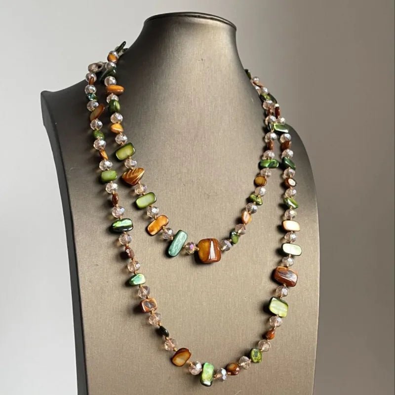 Collier Vintage multicolore en perles de coquillage, Double couche, léger, de luxe - FoytiShop