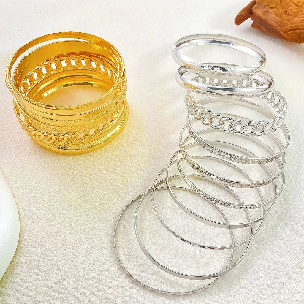 ✨ Ensemble 10 Pièces Élégant Bohème Folk Rétro - Bracelet Or Argent Mariage - FoytiShop
